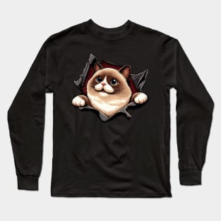 Funny Cut Out Cat Selfie Long Sleeve T-Shirt